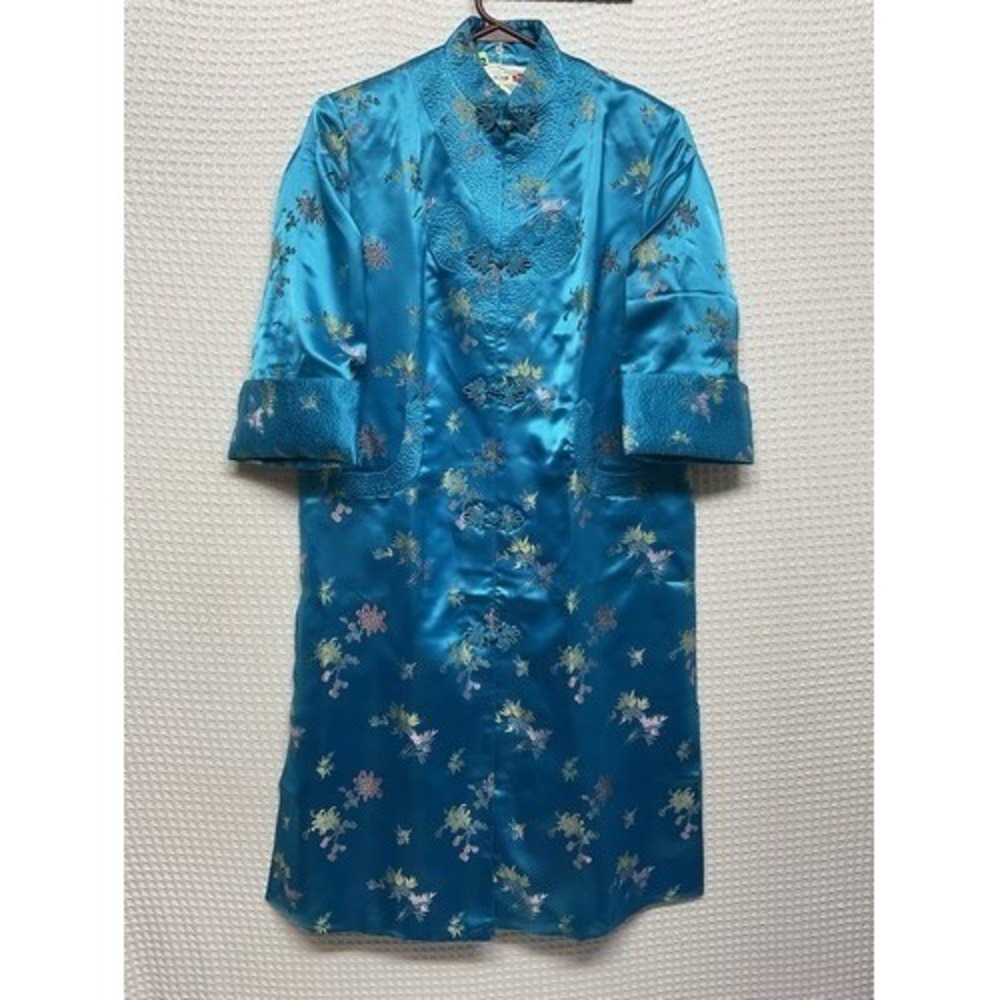 NWT Peony Embroidered Oriental Duste Cheongsam Coat Dress Women 38/US L China